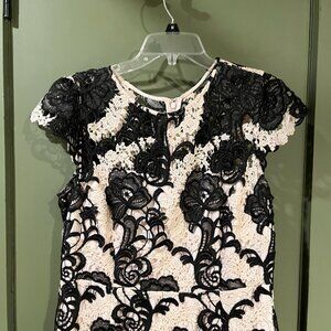 Antonio Melani Black & Cream lace evening event gala midi gown dress 14